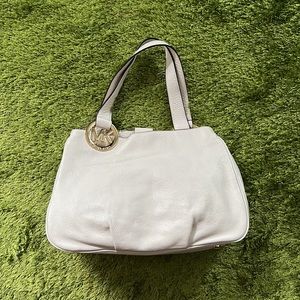 Michael Kors East West Fulton Large Shoulder Vanilla Leather Hobo Handbag